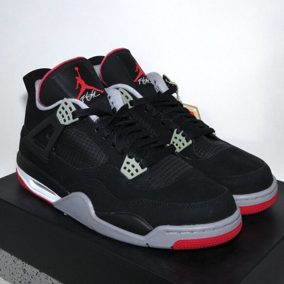 Nike Air Jordan 4 Retro 2012 Bred 308497-089 Black Cement Grey Fire Red US 11.5 - Picture 4 of 12